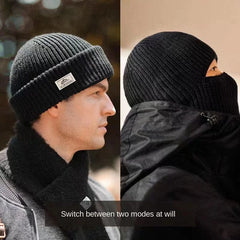 Winter Knitted Hat Cotton Thickened Cold Hat Outdoor Cycling Warm Cap Hat Mask 2 in 1 Full Face Protection Cap Earmuffs Hat