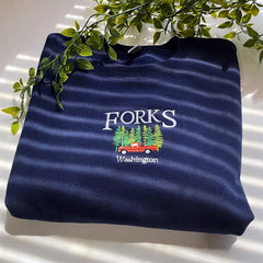 Forks Washington Vintage Style Embroidered Sweatshirts Unisex Autumn Loose Cotton Thick Warm Tops 80s 90s Casual Pullover