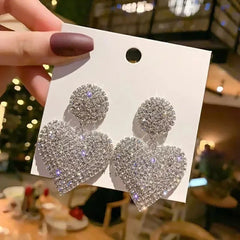 Luxury Shiny Big Heart Earrings with Bling Rhinestone for Women Fashion Jewelry Korean Geometric Earring Wedding Party Gifts