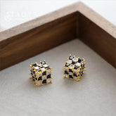 Luxurious Design Black and White Zircon Crystal Square Patchwork Earrings for Womens Exquisite Accessories 2024 Fashion Jewelry