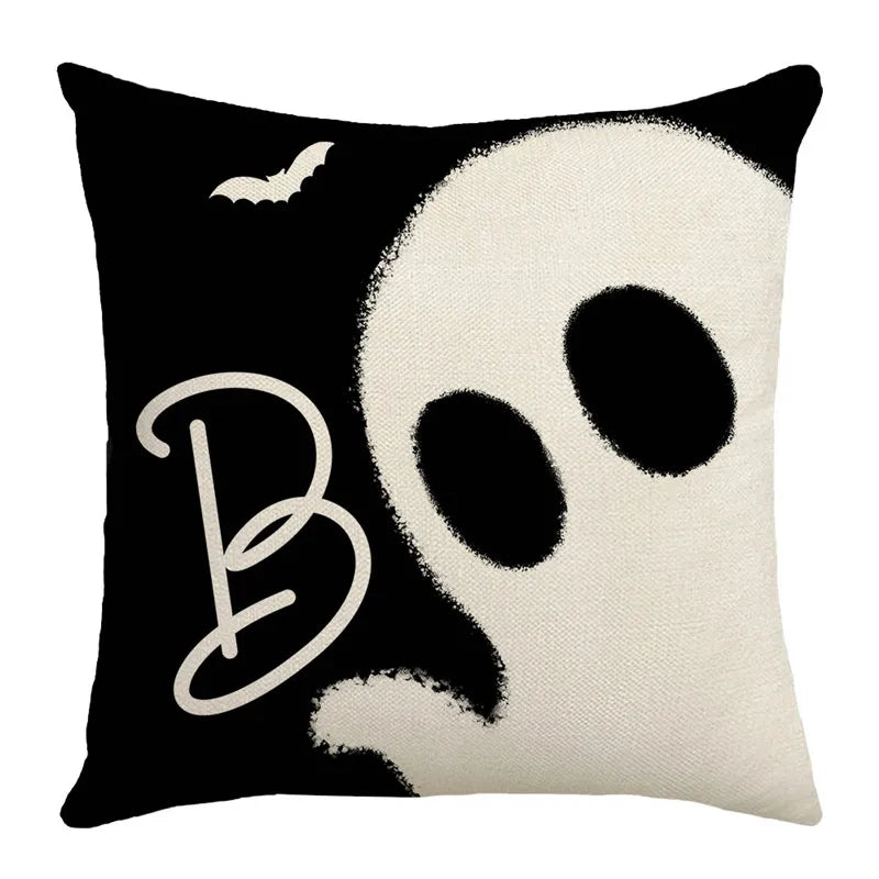 40/45/50cm Halloween Party Decorations Linen Pillowcase for Sofa Black Witch Ghost Print Throw Pillow Cover Home Decor