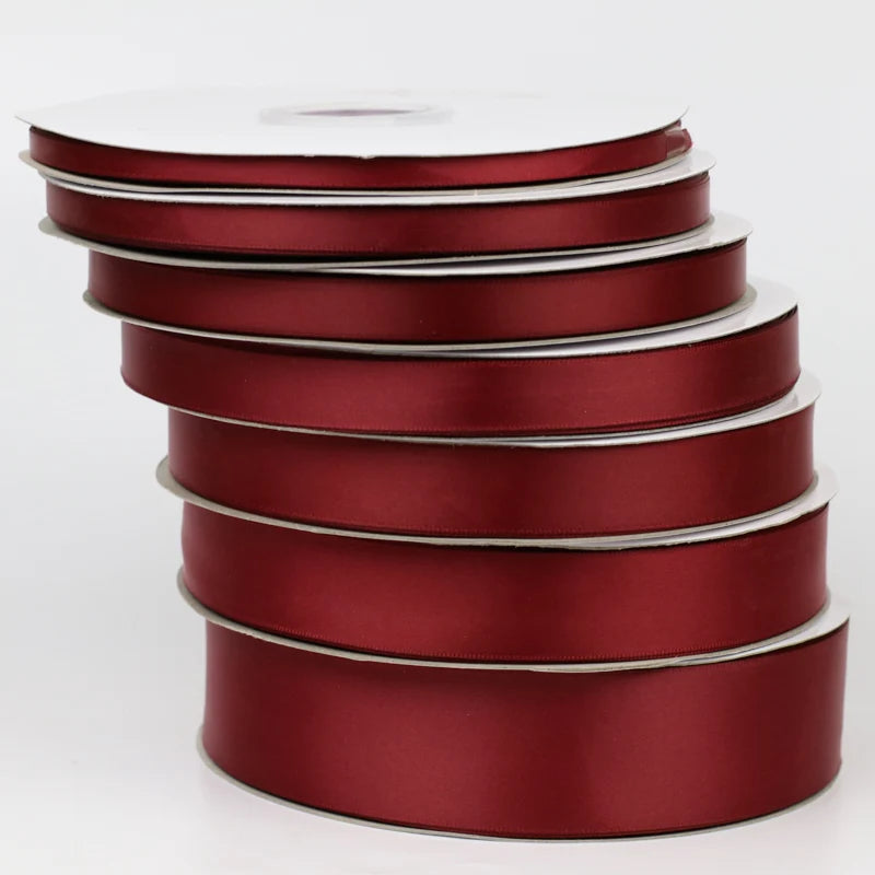 Burgundy Wine Red Single Face Satin Ribbon 6-10-15-20-25-40-50mm Gift Packaging Tape Christmas Halloween Birthday Party Decor