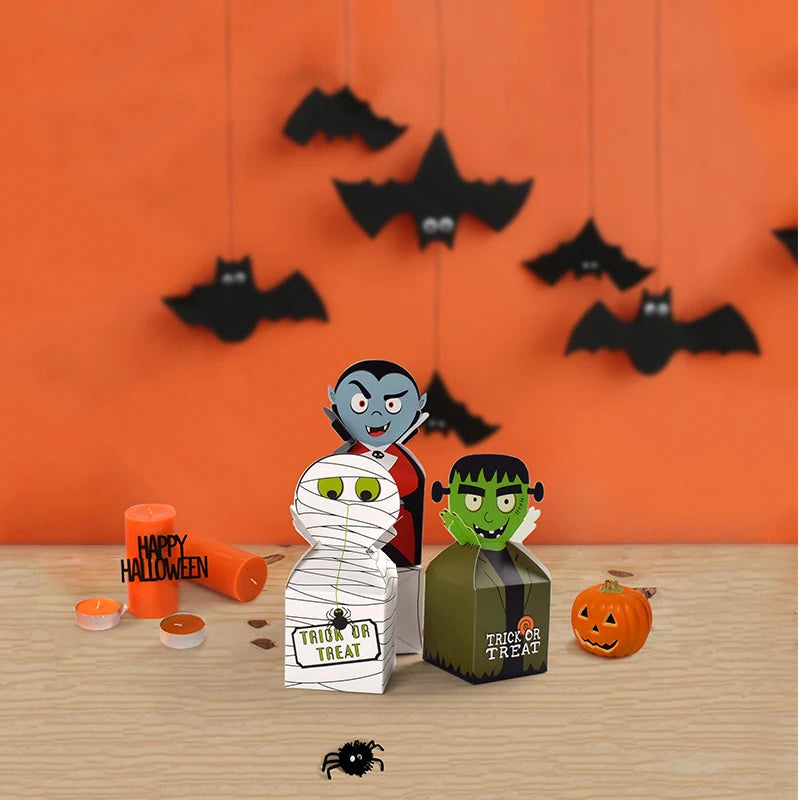 10Pcs Halloween Monster Paper Candy Boxes Biscuit Ghost Favor Gift Creative Cake Packaging Box Happy Halloween Party Decoration