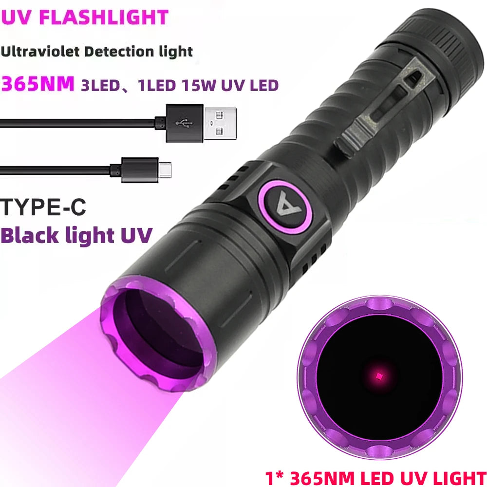 UV Flashlight Blacklight, 365nm Ultraviolet Black Light LED Flashlight for Detection Dog or Cat Stains, Bed Bugs UV LED
