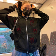 Y2k Spider Rhinestone Print Hoodies Women Clothes Couples Tops Sweatshirt Goth Streetwear Tracksuit Clothing Oversized Hoodie