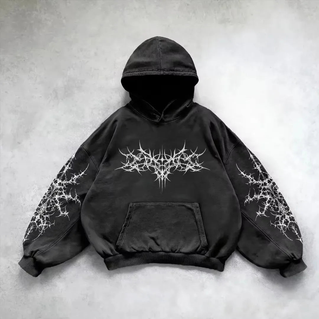 American Y2K vintage hoodies gothic pattern zip up hoodie winter womens mens hip hop long sleeve coats loose hooded sweatshirt