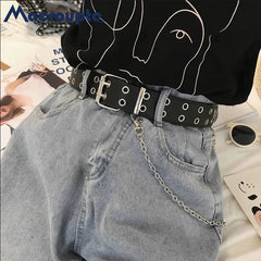 Women Punk Goth Belts Brand Leather Women Grunge Belt Halloween Double Pin Buckle Female Belt for Jeans Streetwear