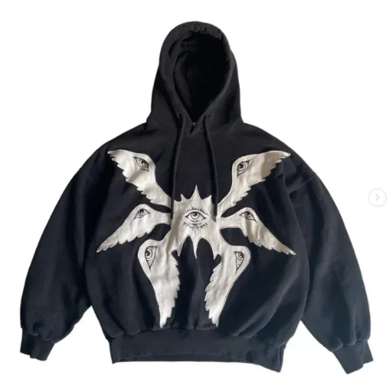 American Y2K vintage hoodies gothic pattern zip up hoodie winter womens mens hip hop long sleeve coats loose hooded sweatshirt