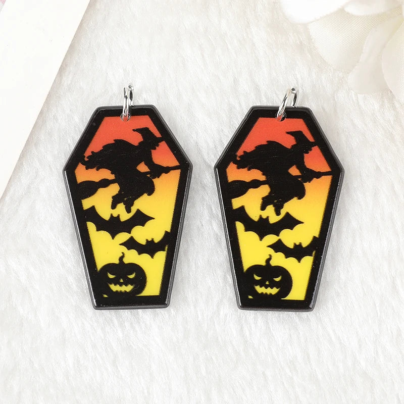 10 Pcs Halloween Charms Creative Acrylic Coffin Ghost Bat Pendant For Keychain Necklace Jewelry Diy Making