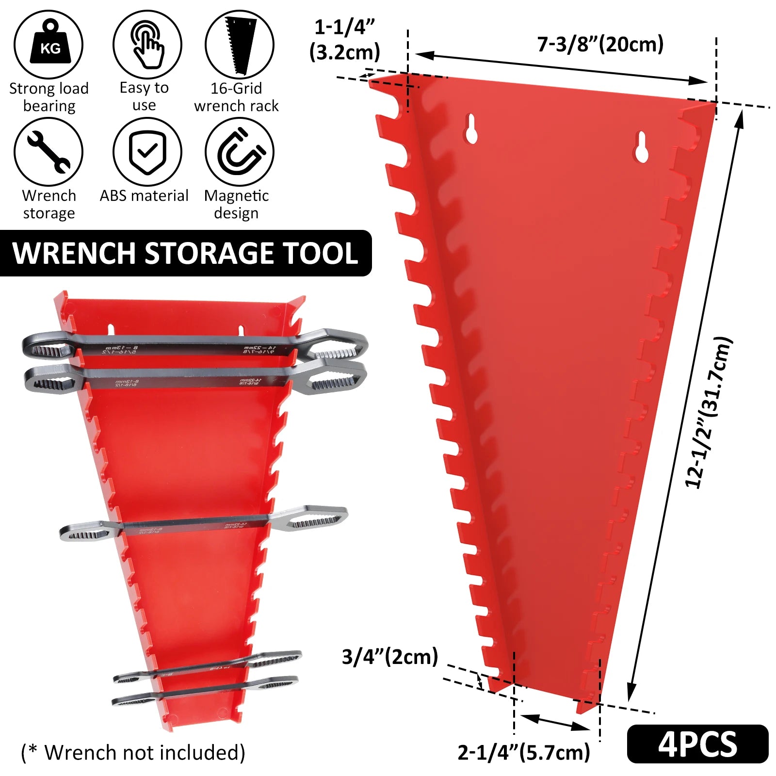 2/4Pcs Tool Organizer Wrench Sorter Holder Wall-mounted Spanner Hand Tools Organizer Tray for Storing 5mm-27mm  SAE Wrenches