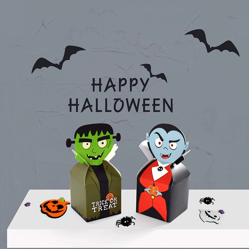 10Pcs Halloween Monster Paper Candy Boxes Biscuit Ghost Favor Gift Creative Cake Packaging Box Happy Halloween Party Decoration