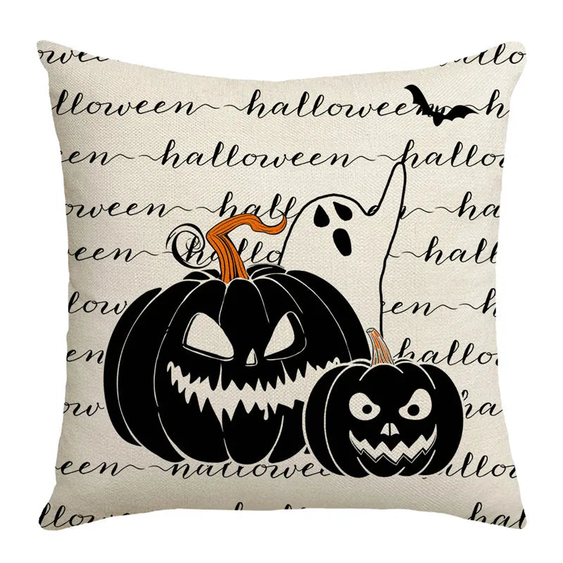 40/45/50cm Halloween Party Decorations Linen Pillowcase for Sofa Black Witch Ghost Print Throw Pillow Cover Home Decor