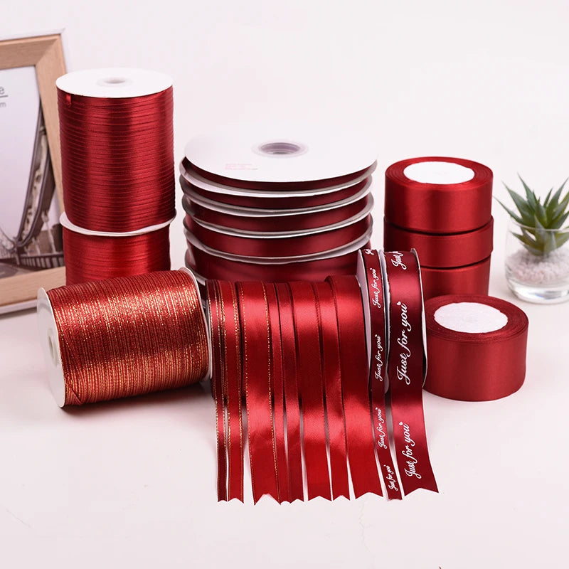 Burgundy Wine Red Single Face Satin Ribbon 6-10-15-20-25-40-50mm Gift Packaging Tape Christmas Halloween Birthday Party Decor