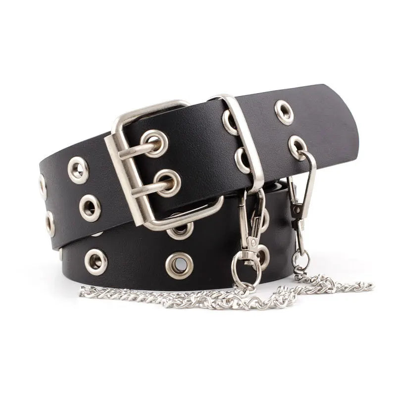 Women Punk Goth Belts Brand Leather Women Grunge Belt Halloween Double Pin Buckle Female Belt for Jeans Streetwear