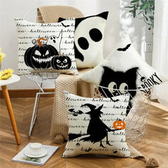 40/45/50cm Halloween Party Decorations Linen Pillowcase for Sofa Black Witch Ghost Print Throw Pillow Cover Home Decor