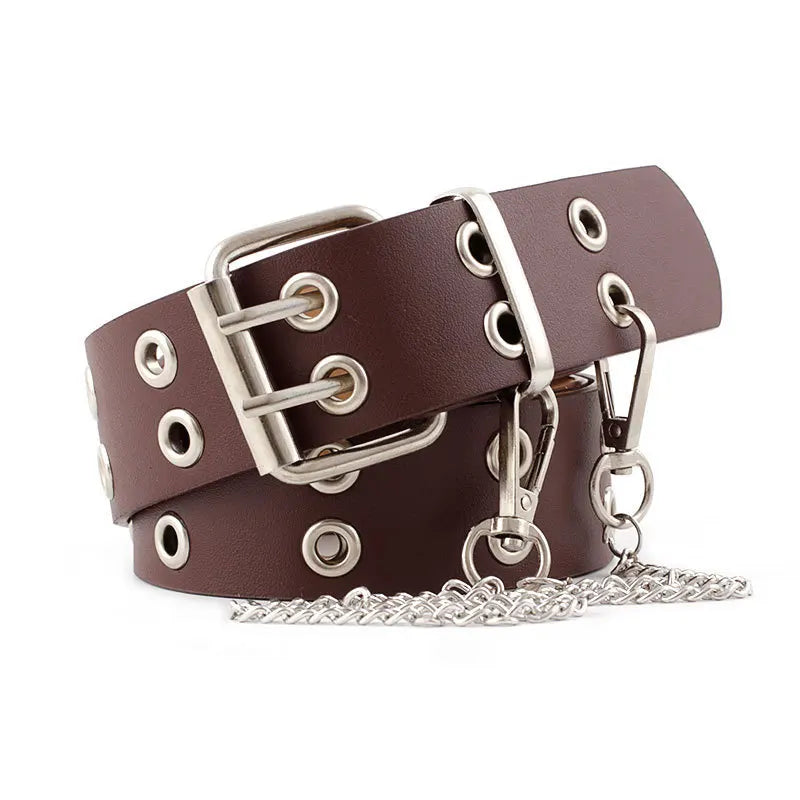 Women Punk Goth Belts Brand Leather Women Grunge Belt Halloween Double Pin Buckle Female Belt for Jeans Streetwear