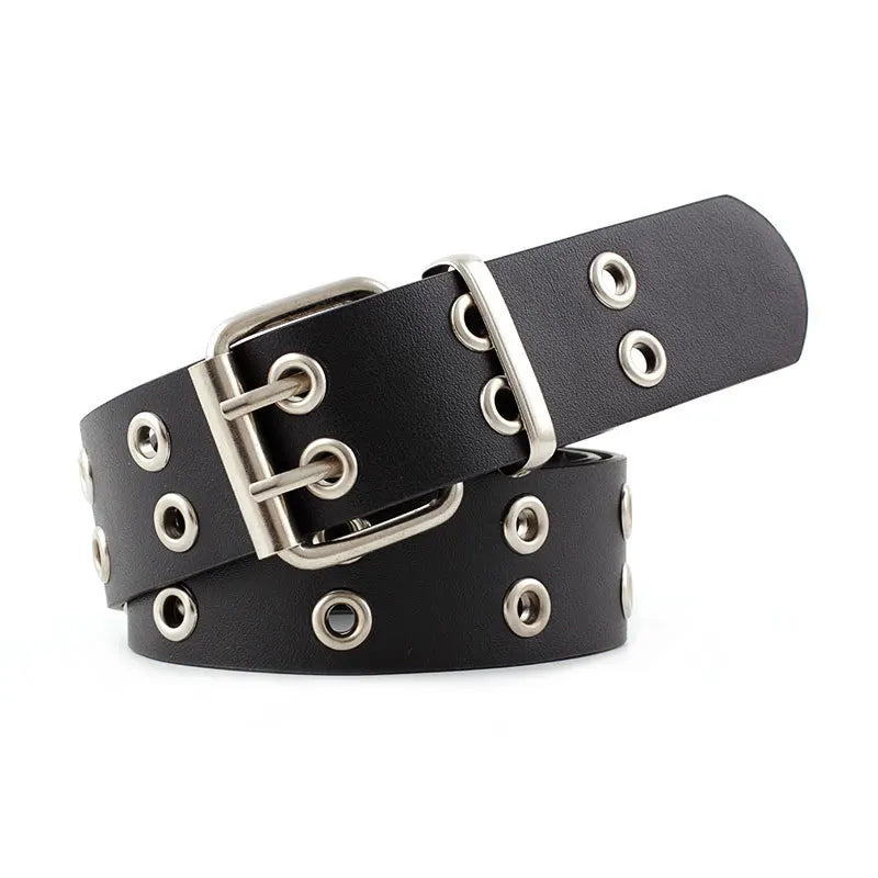 Women Punk Goth Belts Brand Leather Women Grunge Belt Halloween Double Pin Buckle Female Belt for Jeans Streetwear