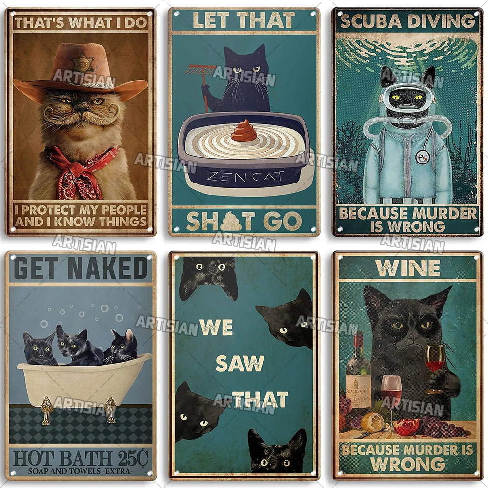 Artisian Bathroom Metal Plate Cat Tin Plaque Halloween Decorative Sign Wall Decor Garage Bar Pub Club Hotel Cafe Kitchen Home