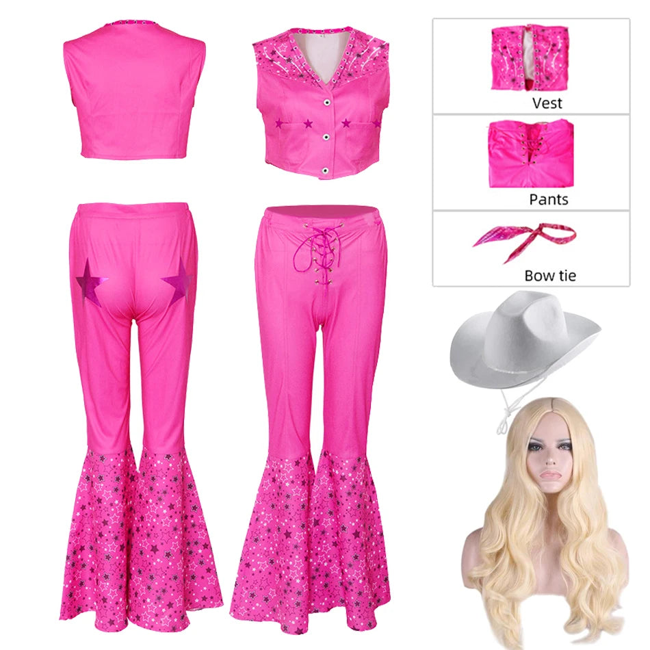 2024 New Movie Barbi Girls Boys Costume Cosplay Clothes Children Pink Halloween Carnival Kids Party Wear For 2-10 Years