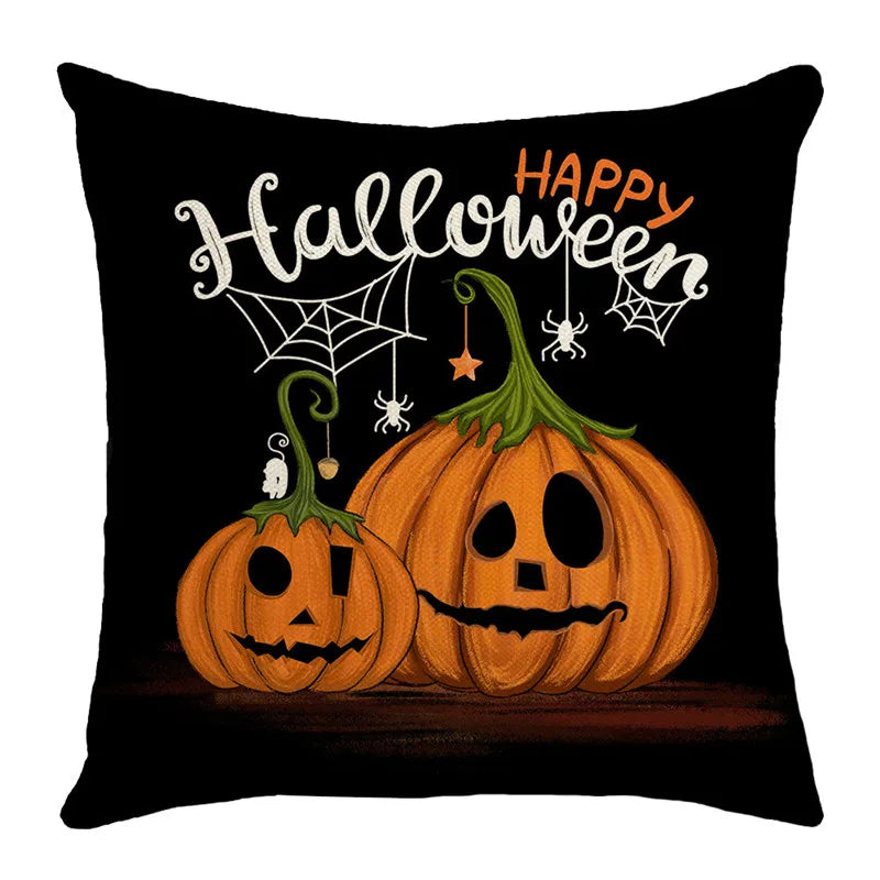 40/45/50cm Halloween Party Decorations Linen Pillowcase for Sofa Black Witch Ghost Print Throw Pillow Cover Home Decor