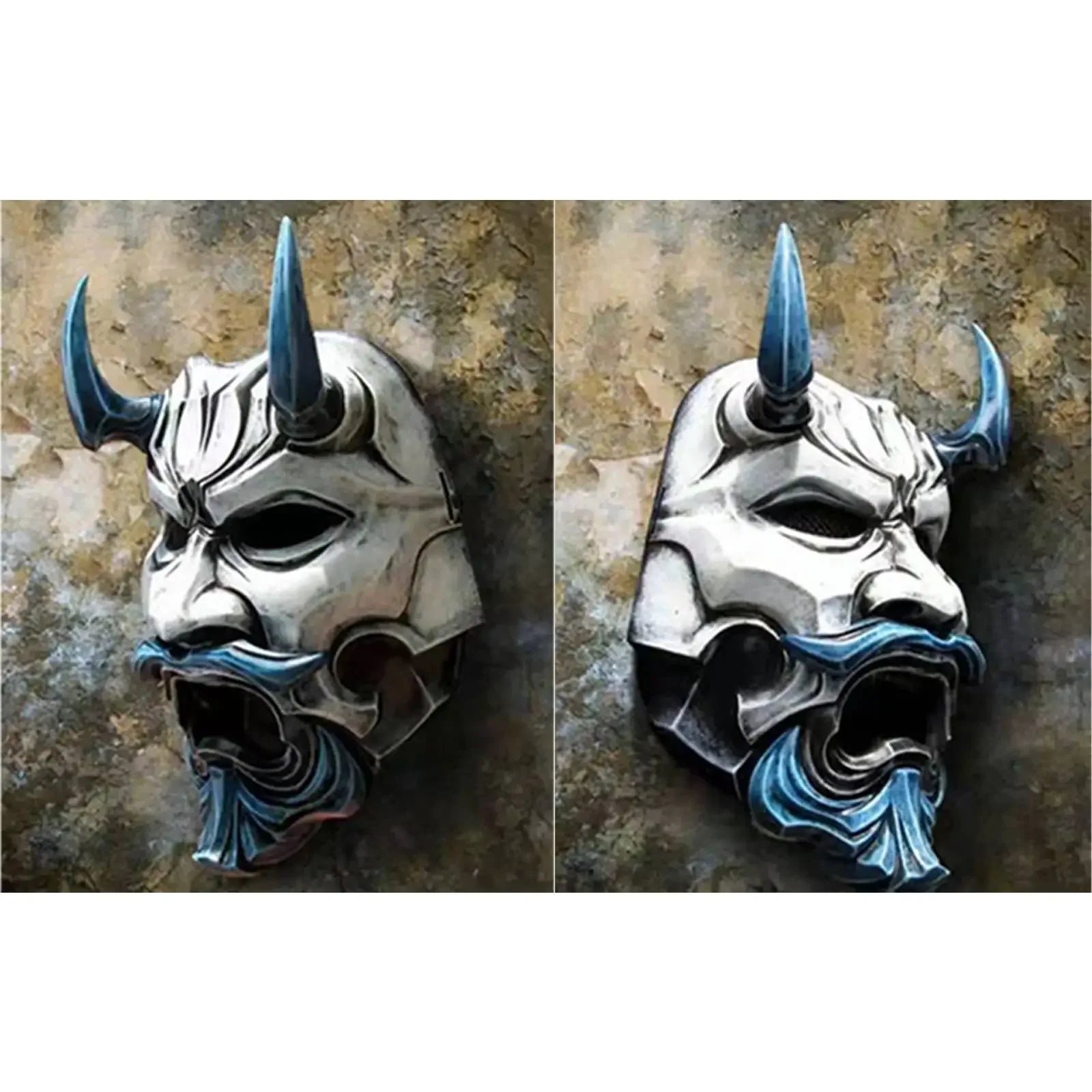 Adult Unisex Halloween Japanese Demon Devil Hannya Oni Samurai Kabuki Monster Latex Mask Cosplay Props Grimace Party Masks