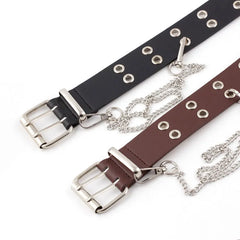 Women Punk Goth Belts Brand Leather Women Grunge Belt Halloween Double Pin Buckle Female Belt for Jeans Streetwear