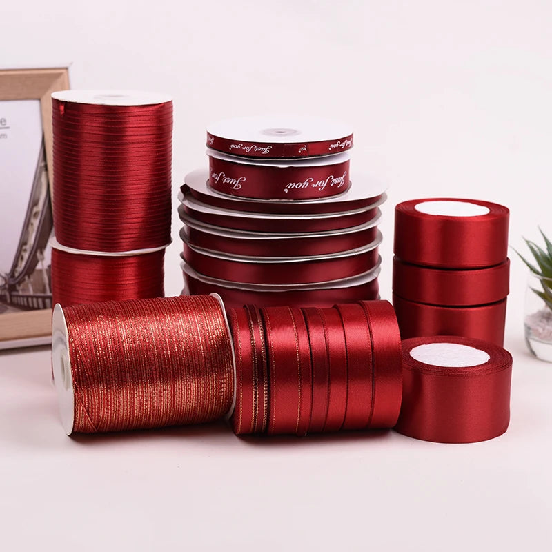 Burgundy Wine Red Single Face Satin Ribbon 6-10-15-20-25-40-50mm Gift Packaging Tape Christmas Halloween Birthday Party Decor