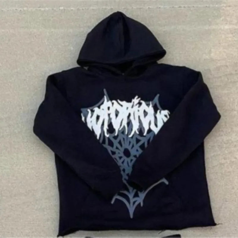 Y2k Men Spider Print Hoodies Women Hip Hop Long Sleeve Jacket Coats Top Autumn Winter Harajuku Casual Loose Hooded Sweatshirt