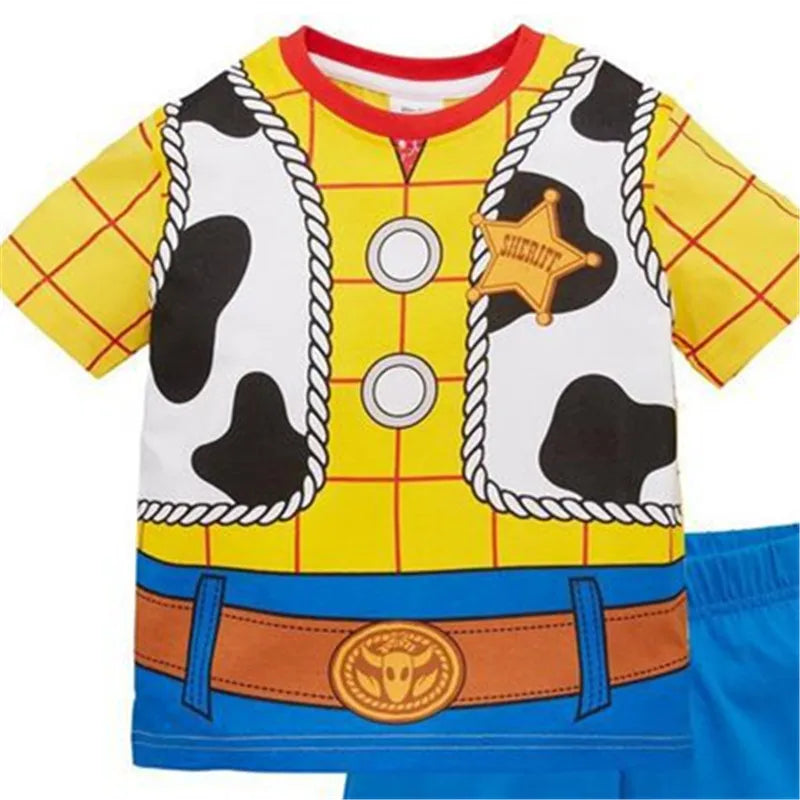 Children's Short Sleeve Toy Story Hoodie Casual Costume Boys Cosplay Halloween Costume Home Leisurewear Summer Outing Shorts Set