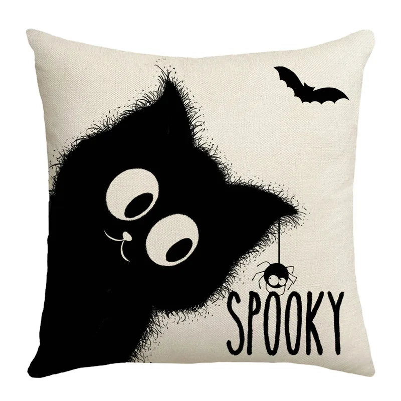 40/45/50cm Halloween Party Decorations Linen Pillowcase for Sofa Black Witch Ghost Print Throw Pillow Cover Home Decor