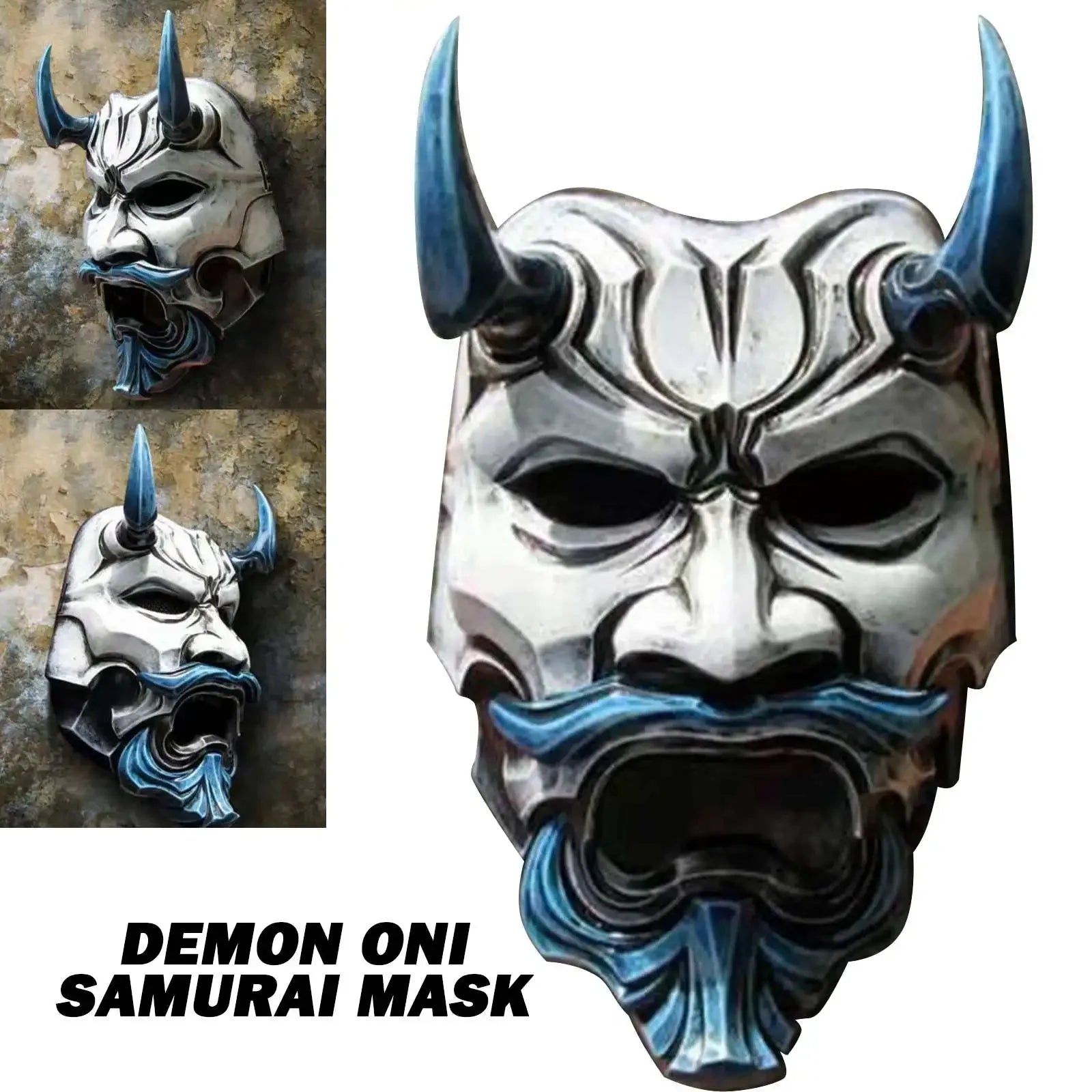 Adult Unisex Halloween Japanese Demon Devil Hannya Oni Samurai Kabuki Monster Latex Mask Cosplay Props Grimace Party Masks