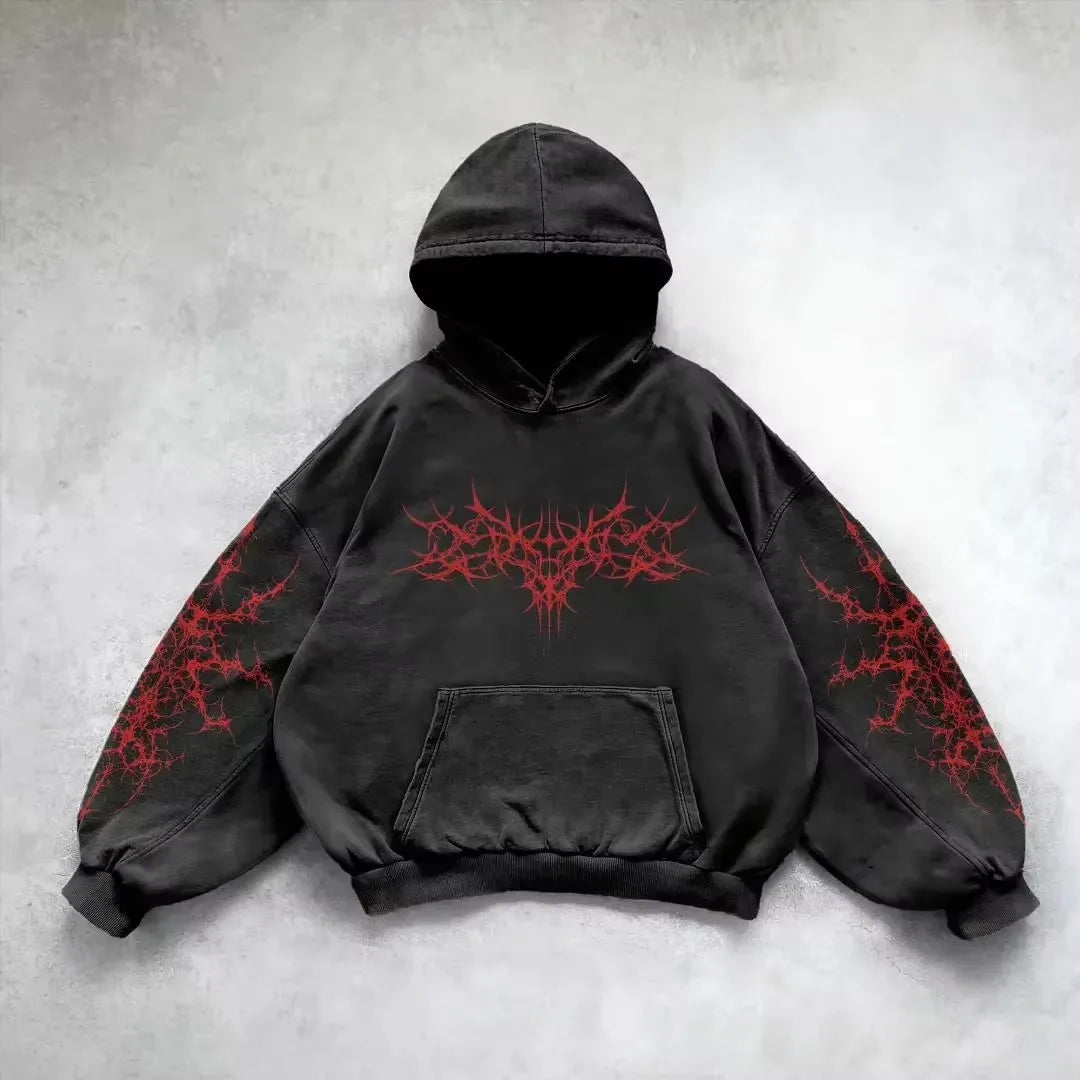 American Y2K vintage hoodies gothic pattern zip up hoodie winter womens mens hip hop long sleeve coats loose hooded sweatshirt